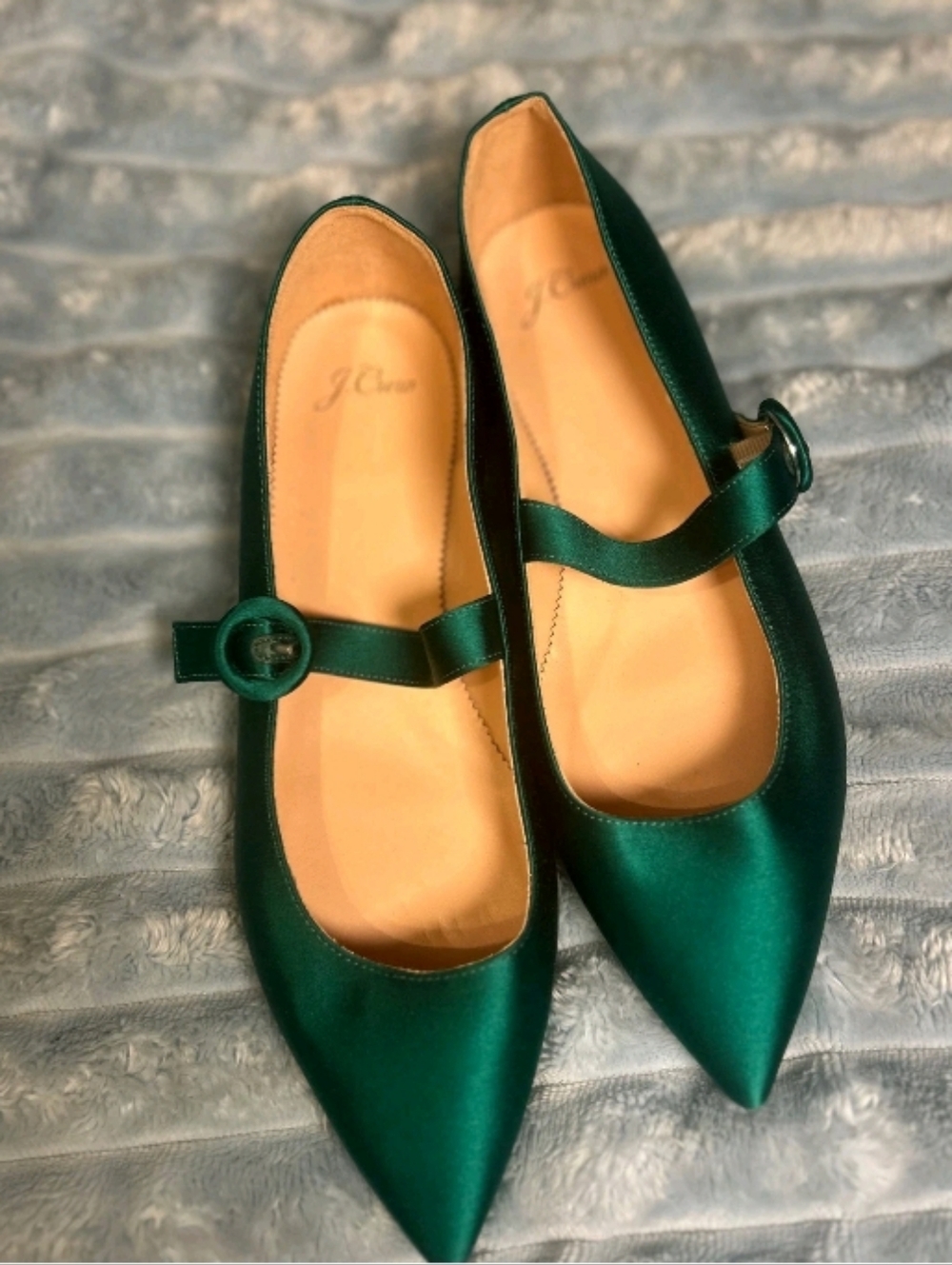 J. Crew Emerald Satin Pointed Mary Jane Flats; NWOT - Picture 5 of 5